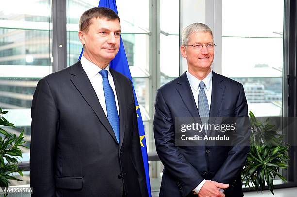 Apple's Chief Executive Officer Tim Cook meets with the European Commission Vice-President and Commissioner for the Digital Single Market Andrus...