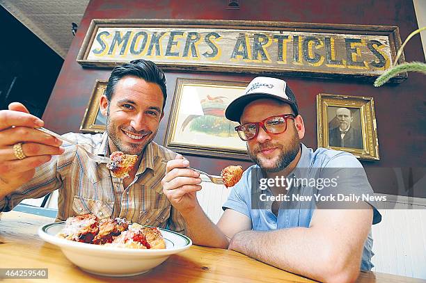 Michael Chernow and Daniel Holzman, co-owners of their new location of the Meatball Shop on Bedford Ave in Williamsburg, Brooklyn.