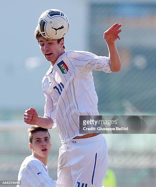 Matteo Gabbia of Italy in action during the international friendly match between Italy U16 and Croatia U16 on February 19, 2015 in Monfalcone, Italy.
