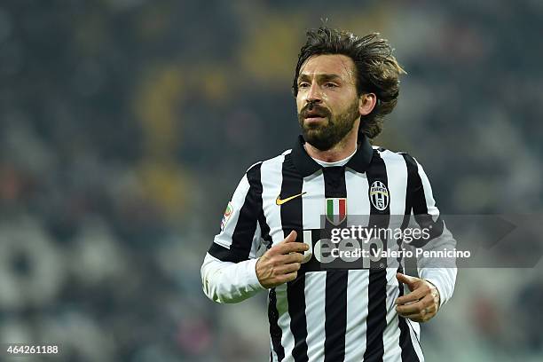 Andrea Pirlo of Juventus FC looks on during the Serie A match between Juventus FC and Atalanta BC at Juventus Arena on February 20, 2015 in Turin,...