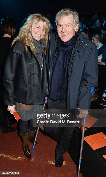 Avery Agnelli and John Frieda attend the Hunter Original AW15 catwalk show during London Fashion Week Autumn/Winter 2015/16 on February 23, 2015 in...
