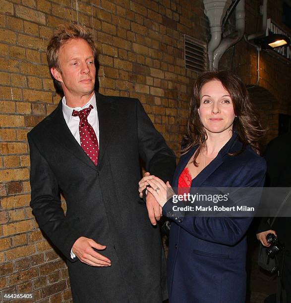 Rupert Penry-Jones and Dervla Kirwan leaving the Weir press night on January 21, 2014 in London, England.