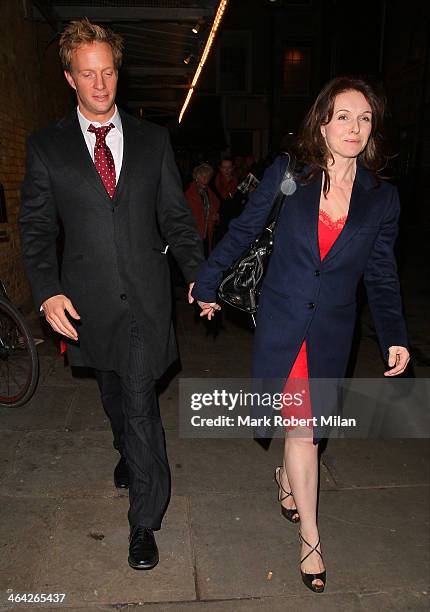 Rupert Penry-Jones and Dervla Kirwan leaving the Weir press night on January 21, 2014 in London, England.