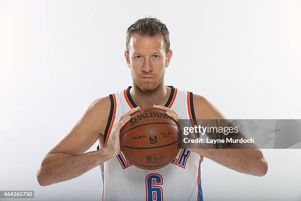 Steve Novak of the Oklahoma City Thunder poses for portraits on February 22, 2015 at the Chesapeake Energy Arena in Oklahoma City, Oklahoma. NOTE TO...