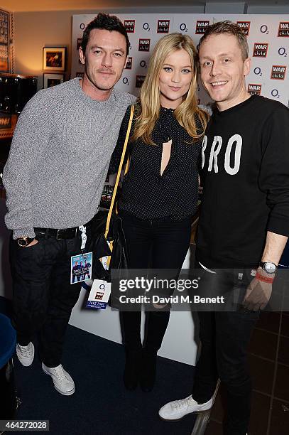 Luke Evans; Laura Whitmore and Mr Hudson attend War Child & O2 BRIT Awards Show at O2 Shepherd's Bush Empire on February 23, 2015 in London, England.