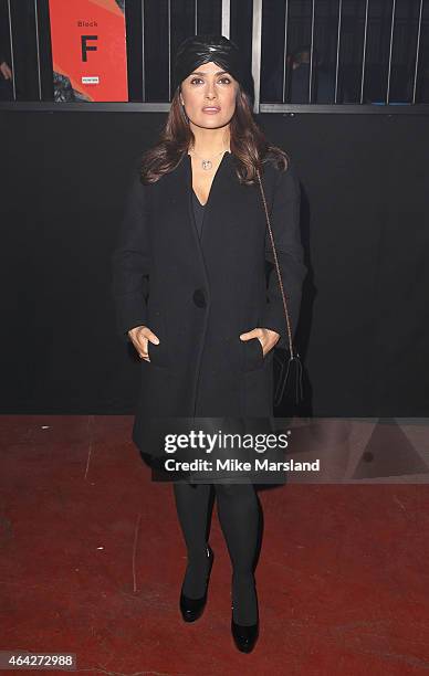 Salma Hayek attends the Hunter Original show during London Fashion Week Fall/Winter 2015/16 on February 23, 2015 in London, United Kingdom.