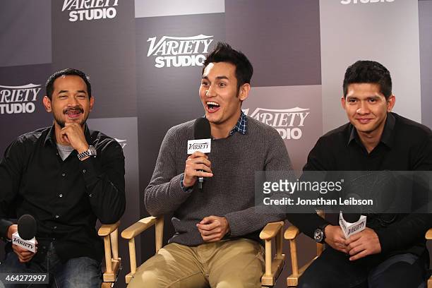 Oka Antara, Arifin Putra and Iko Uwais attends the Variety Studio: Sundance Edition presented by Dawn Levyon January 21, 2014 in Park City, Utah.