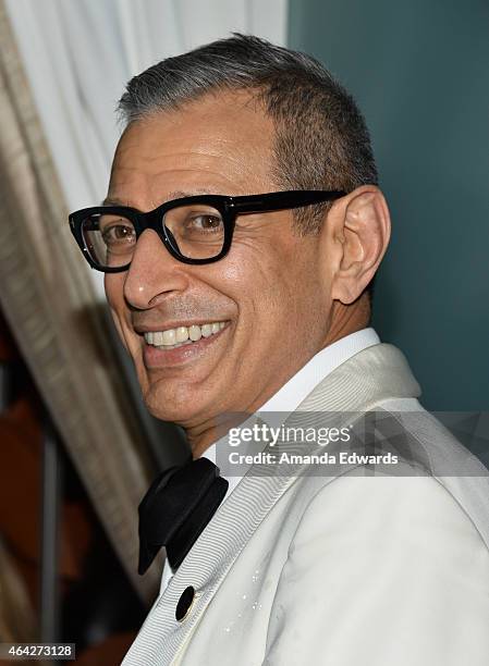 Actor Jeff Goldblum arrives at the 21st Century Fox And Fox Searchlight Oscar Party at BOA Steakhouse on February 22, 2015 in West Hollywood,...