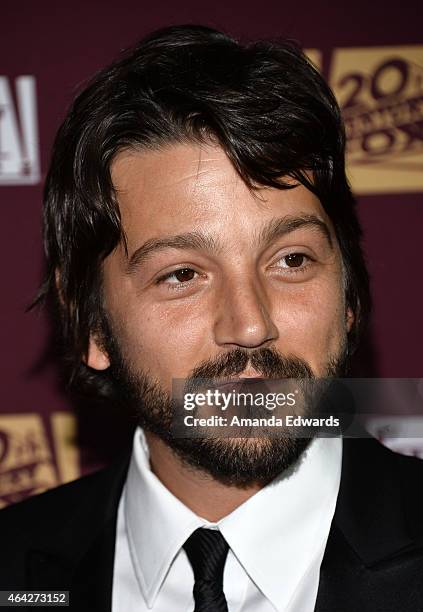 Actor Diego Luna arrives at the 21st Century Fox And Fox Searchlight Oscar Party at BOA Steakhouse on February 22, 2015 in West Hollywood, California.