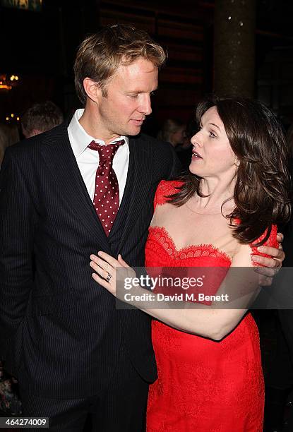 Dervla Kirwan and Rupert Penry-Jones attend an after party following the press night performance of "The Weir" at the Horseguards Hotel on January...