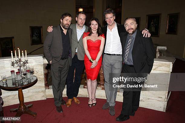 The cast Ardal O'Hanlon; Peter McDonald; Dervla Kirwan; Risteard Cooper; Brian Cox attend an after party following their press night performance of...