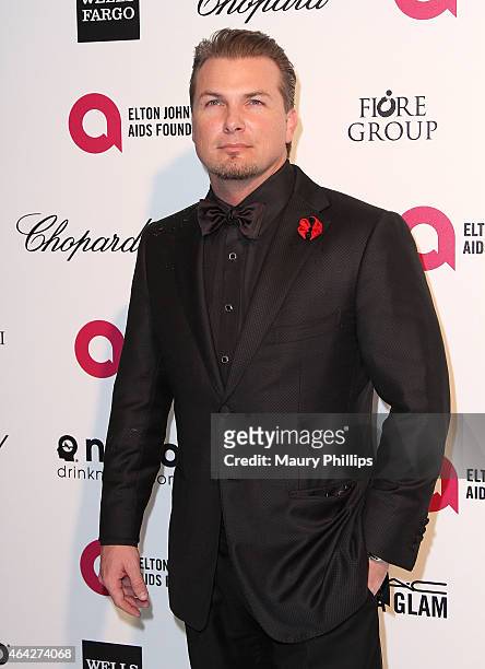 Brad Hawkins arrives at the 23rd Annual Elton John AIDS Foundation Academy Awards Viewing Party at The City of West Hollywood Park on February 22,...