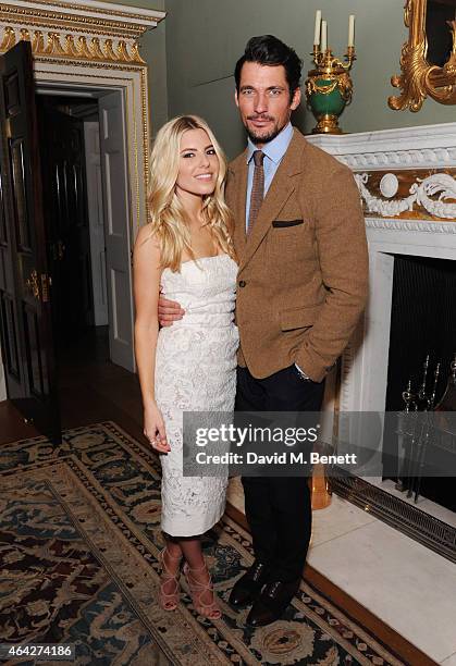 Mollie King and David Gandy attend the Creative London party hosted by the British Fashion Council and BPI at Spencer House on February 23, 2015 in...