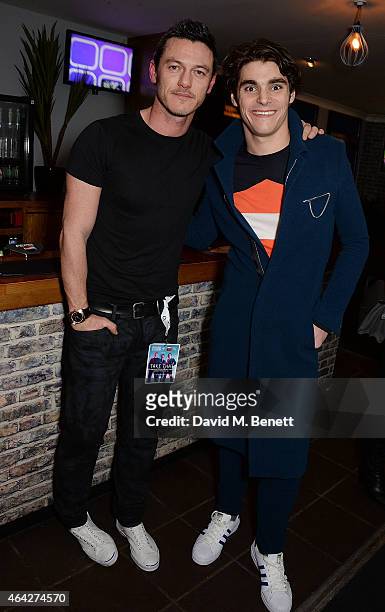 Luke Evans and RJ Mitte attend War Child & O2 BRIT Awards Show at O2 Shepherd's Bush Empire on February 23, 2015 in London, England.