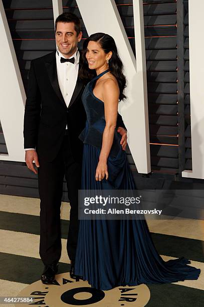 Aaron Rodgers and Olivia Munn attend the 2015 Vanity Fair Oscar Party hosted by Graydon Carter at Wallis Annenberg Center for the Performing Arts on...