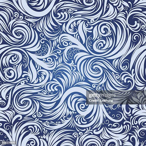 seamless background - elegant scroll pattern in blue - white angle background stock illustrations