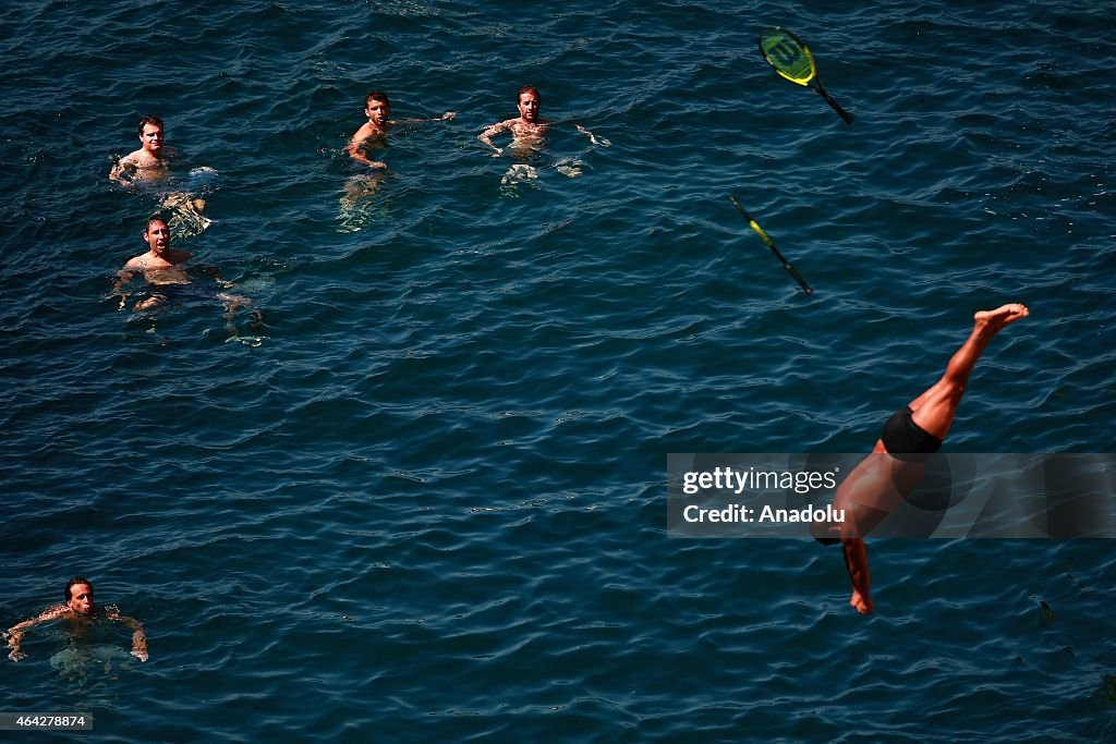 Tennis players enjoy at La Quebrada Cliff before Mexican Open in Acapulco