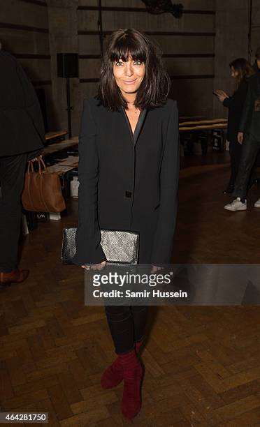 Claudia Winkleman poses backstage at the GILES show during London Fashion Week Fall/Winter 2015/16 at Central Saint Martins on February 23, 2015 in...