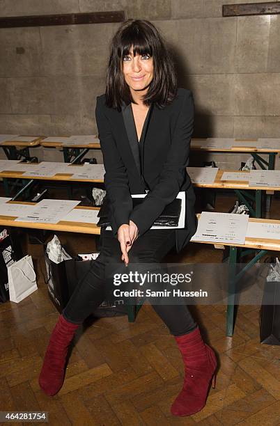 Claudia Winkleman poses backstage at the GILES show during London Fashion Week Fall/Winter 2015/16 at Central Saint Martins on February 23, 2015 in...