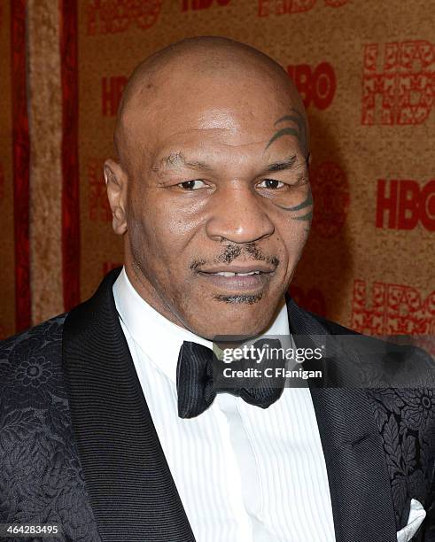 Mike Tyson arrives at the HBO Golden Globe After Party at The Beverly Hilton Hotel on January 12, 2014 in Los Angeles, California.