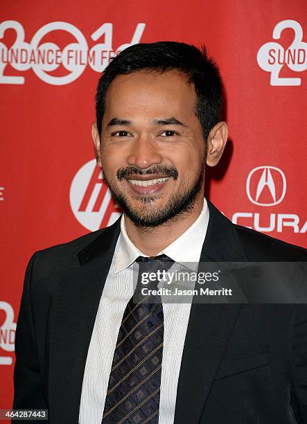 Actor Oka Antara attends the premiere of "The Raid 2" at Eccles Center Theatre during the 2014 Sundance Film Festival on January 21, 2014 in Park...