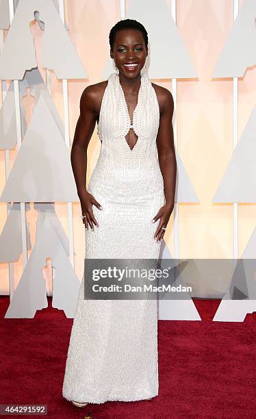 Lupita Nyong'o arrives at the 87th Annual Academy Awards at Hollywood & Highland Center on February 22, 2015 in Los Angeles, California.