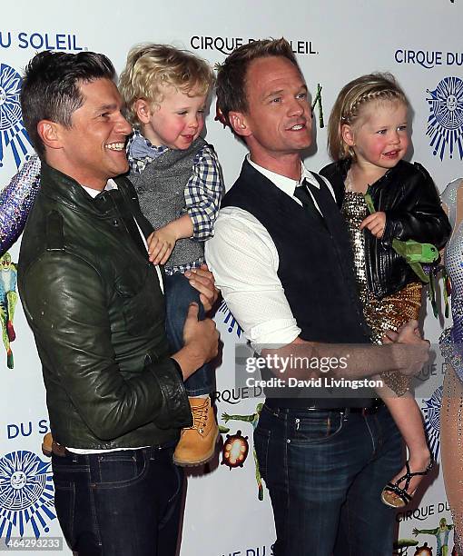 Chef David Burtka, son Gideon Scott, partner actor Neil Patrick Harris and daughter Harper Grace attend opening night of Cirque du Soleil's "Totem"...