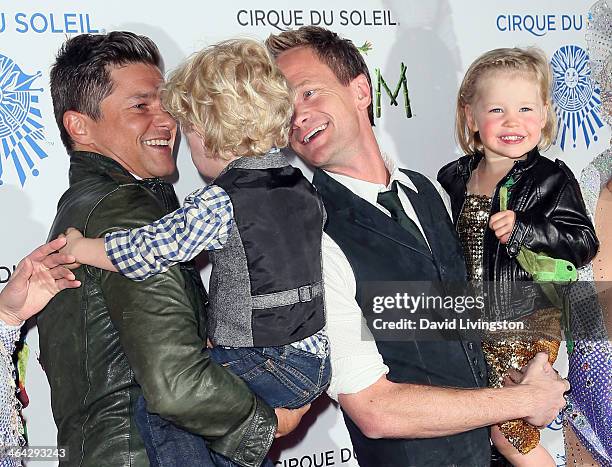 Chef David Burtka, son Gideon Scott, partner actor Neil Patrick Harris and daughter Harper Grace attend opening night of Cirque du Soleil's "Totem"...