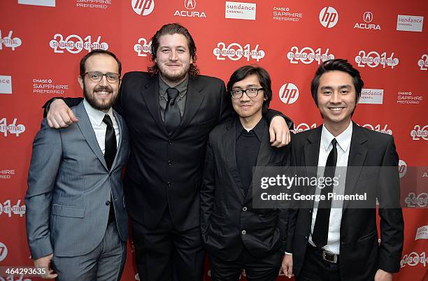Joseph Trapanese, Gareth Evans, Fajar Yuskemal and Aria Prayogi attend the premiere of "The Raid 2" at Eccles Center Theatre during the 2014 Sundance...