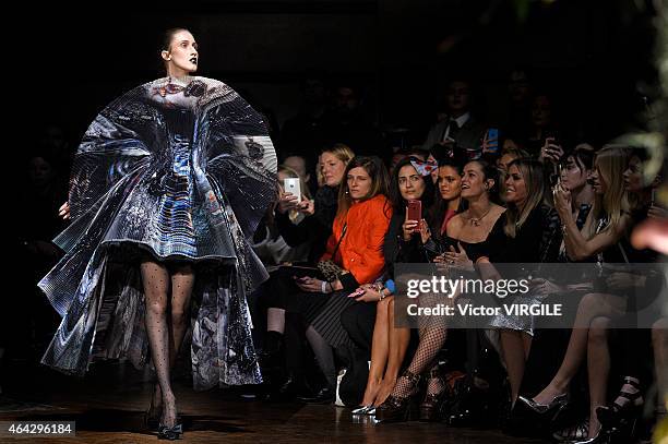 Model Anna Cleveland walks the runway at the GILES show during London Fashion Week Fall/Winter 2015/16 at Central Saint Martins on February 23, 2015...