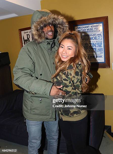 Big Sean greets a fan during The Whoolywood Shuffle on February 23, 2015 in New York City.