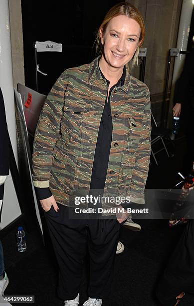 Anya Hindmarch attends the Anya Hindmarch AW15 Runway Show during London Fashion Week at Old Billingsgate Market on February 24, 2015 in London,...