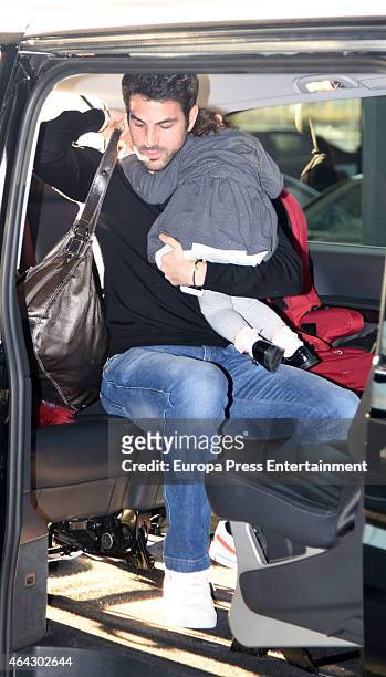 Chelsea football player Cesc Fabrega and his daughter Lia Fabregas are seen leaving Barcelona on February 23, 2015 in Barcelona, Spain.