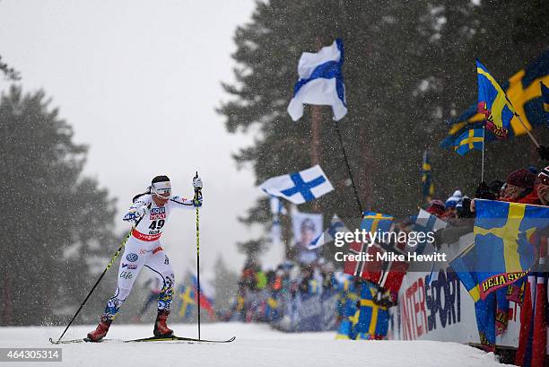 Charlotte Kalla of Sweden competes during the Women's 10km Cross-Country during the FIS Nordic World Ski Championships at the Lugnet venue on...