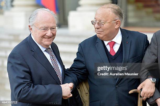 French President Francois Hollande and French Interior Minister, Bernard Cazeneuve receives Roger Cukierman , President of the CRIF, Representative...