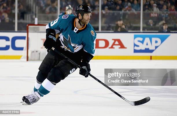 Joe Thornton of the San Jose Sharks plays against the Los Angeles Kings during the 2015 Coors Light NHL Stadium Series game at Levi's Stadium on...