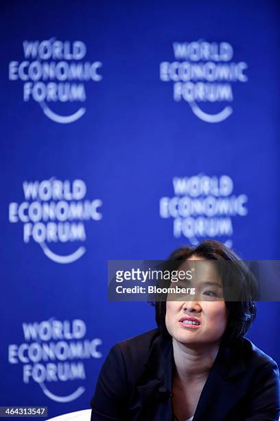 Zhang Xin, billionaire and chief executive officer of Soho China Ltd., speaks during a session on the opening day of the World Economic Forum in...