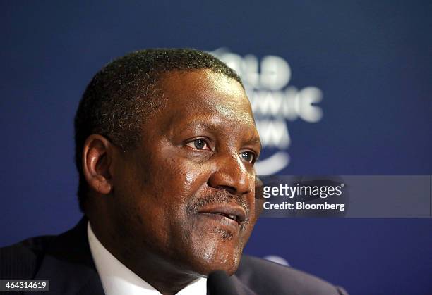 Aliko Dangote, billionaire and chief executive officer of Dangote Group, speaks during a session on the opening day of the World Economic Forum in...