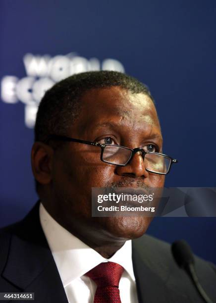 Aliko Dangote, billionaire and chief executive officer of Dangote Group, speaks during a session on the opening day of the World Economic Forum in...