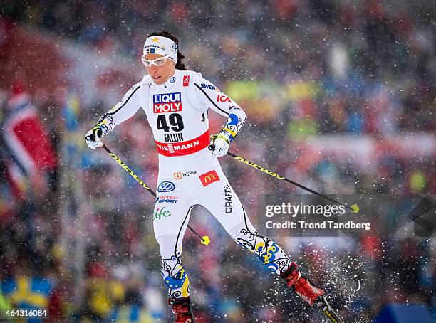 Charlotte Kalla of Sweden competes at the Ladies 10.0 km Individual Free during the World Championship Cross Country on February 24, 2015 in Falun,...