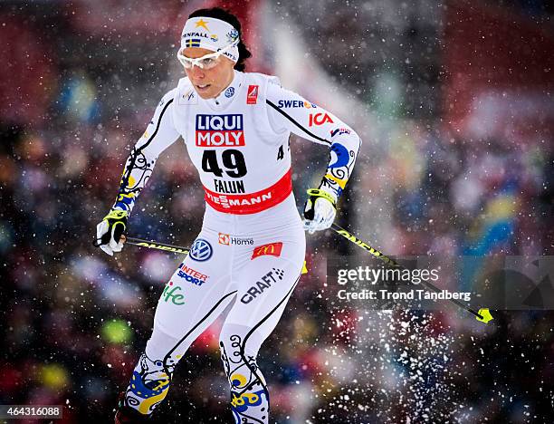 Charlotte Kalla of Sweden competes at the Ladies 10.0 km Individual Free during the World Championship Cross Country on February 24, 2015 in Falun,...