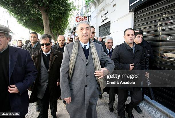 Former Algerian prime minister, Ali Benflis attends a demonstration against the exploitation of shale gas, in Algiers, Algeria on 24 February 2015....