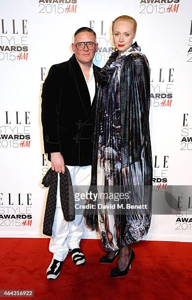Giles Deacon and Gwendoline Christie attend the Elle Style Awards 2015 at Sky Garden @ The Walkie Talkie Tower on February 24, 2015 in London,...