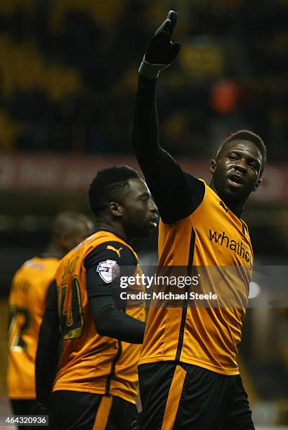Bakary Sako of Wolverhampton celebrates scoring his sides third goal during the Sky Bet Championship match between Wolverhampton Wanderers and Fulham...