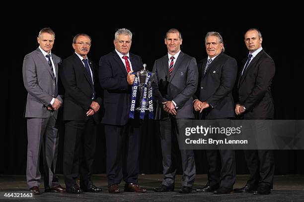 Six Nations Head Coaches Joe Schmidt of Ireland, Jacques Brunel of Italy, Warren Gatland of Wales, Stuart Lancaster of England, Scott Johnson of...