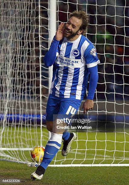 Inigo Calderon of Brighton & Hove celebrates after scoring a goal during the Sky Bet Championship match between Brighton & Hove Albion and Leeds...