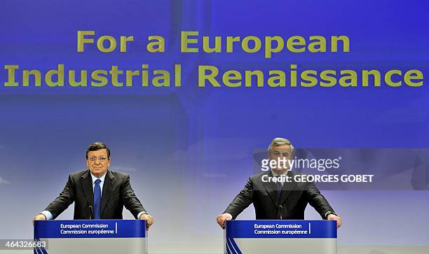 European Commission President Jose Manuel Barroso and EU commissioner for Industry and Entrepreneurship AntonioTajani give a joint press conference...