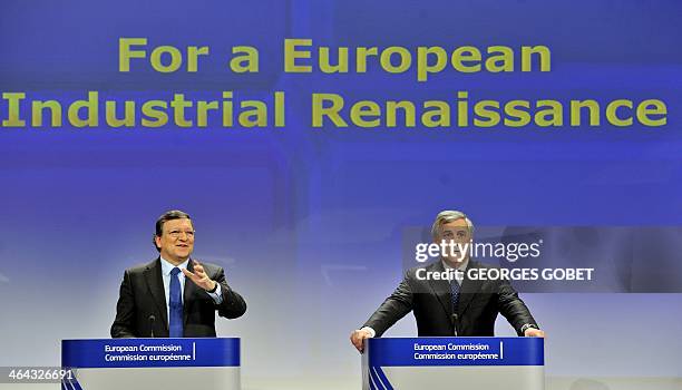 European Commission President Jose Manuel Barroso and EU commissioner for Industry and Entrepreneurship AntonioTajani give a joint press conference...