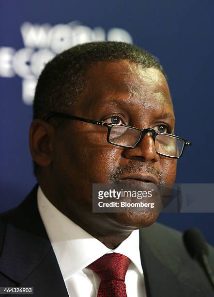 Aliko Dangote, billionaire and chief executive officer of Dangote Group, speaks during a session on the opening day of the World Economic Forum in...