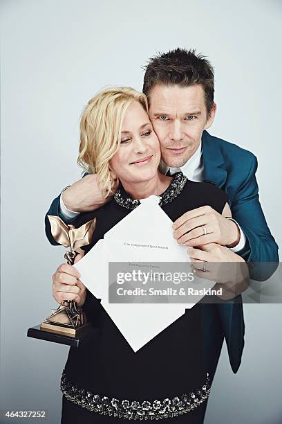 Patricia Arquette winner for Best Supporting Female 'Boyhood' and Ethan Hawke pose for a portrait at the 30th Film Independent Spirit Awards on...